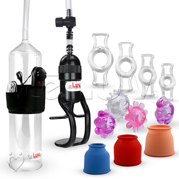 Vibrating EasyOp Z-Grip Penis Pump w/ 3 Size Sleeves +  4 Clear & 4 Jelly Rings Picture 1
