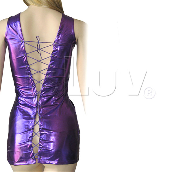 Lingerie – Sexy Purple Vinyl Clubwear Mini Dress Lace Up One Size Picture 2