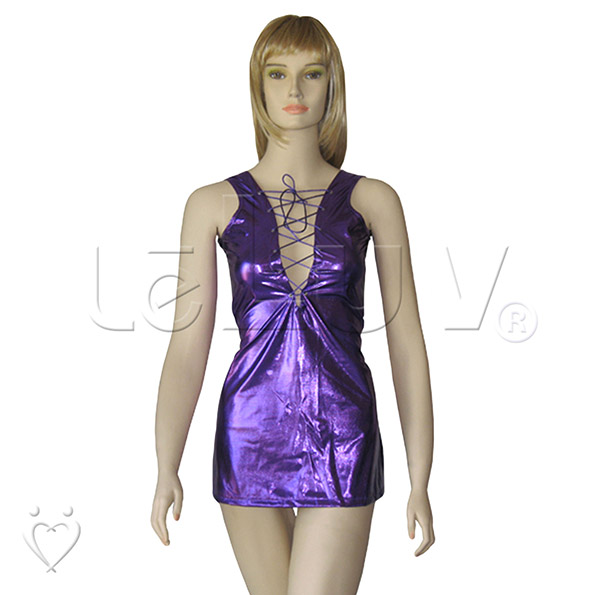 Lingerie – Sexy Purple Vinyl Clubwear Mini Dress Lace Up One Size Picture 1